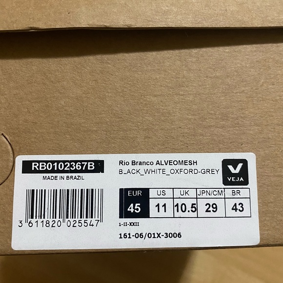 Veja Rio Branco Sneakers Black White Oxford Grey US Size 11 - Picture 6 of 8